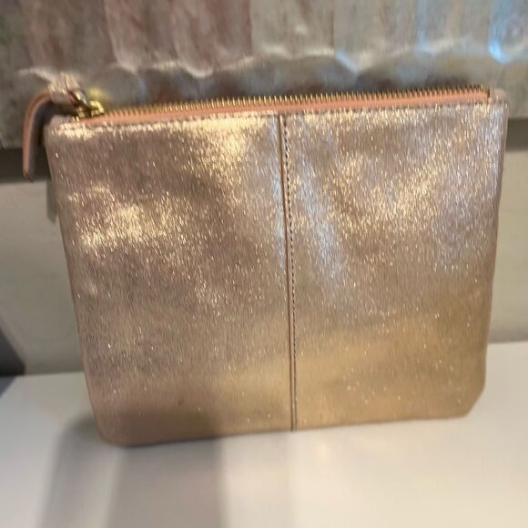 🛍️ Anthropologie Gold Glitter Leah Leather accessory Pouch - Picture 7 of 10